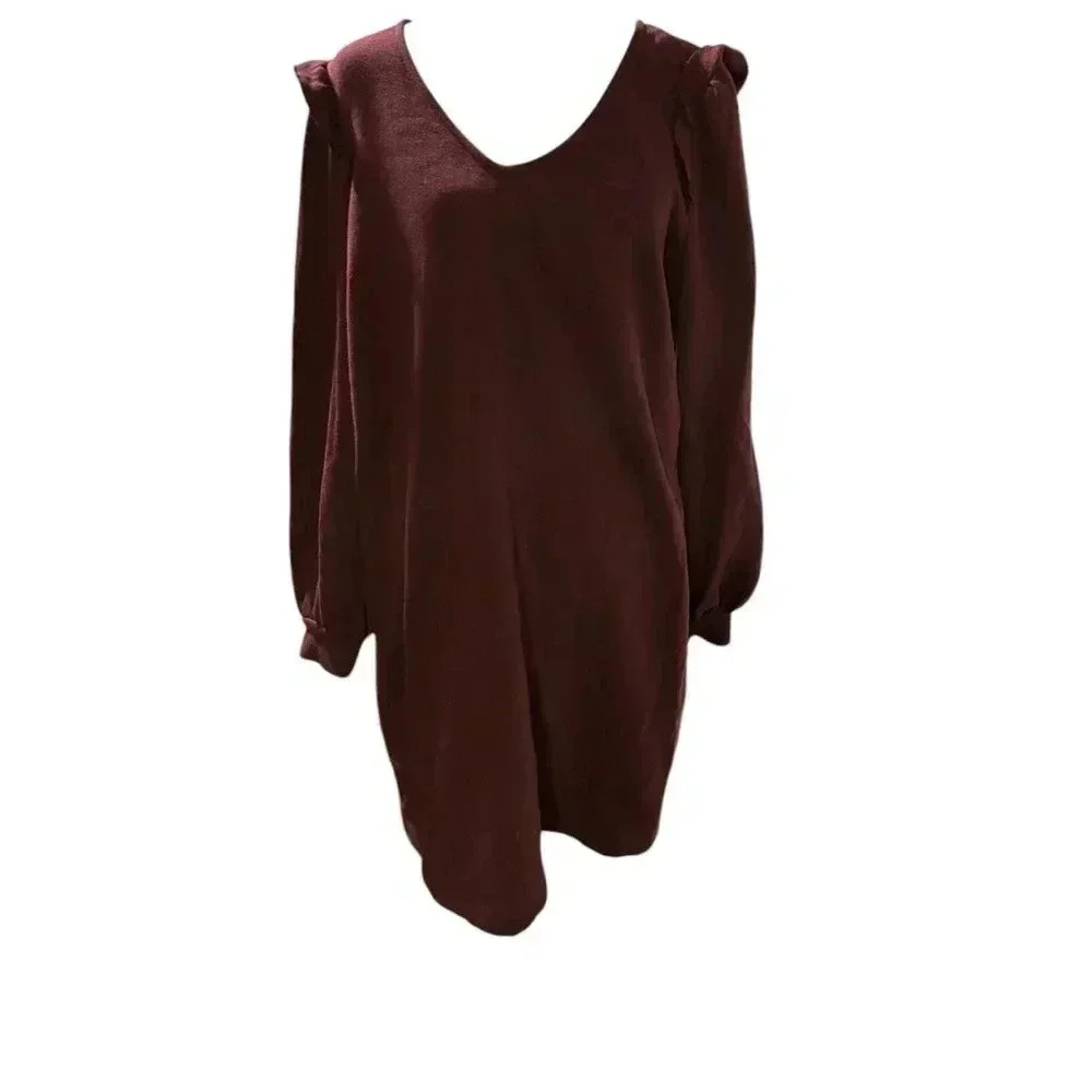 Nine West Women's L Burgundy Long Sleeve Knit‎ Fleece Shift Dress
